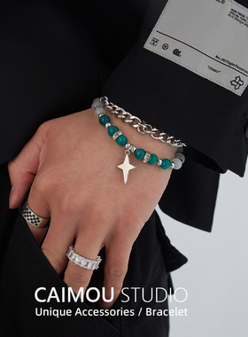 原创设计欧美猫眼石双层手链男女