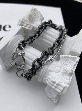 双层复古做旧原创设计感钛钢手链