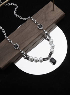 黑宝石CAIMOU钛钢珍珠毛衣锁骨链