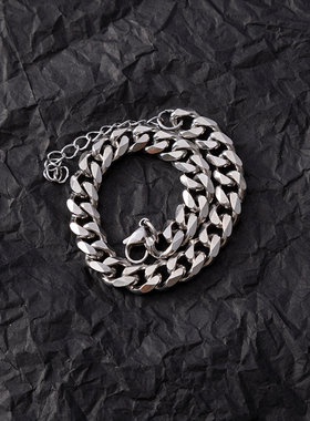 钛钢不掉色古巴链手链男士嘻哈