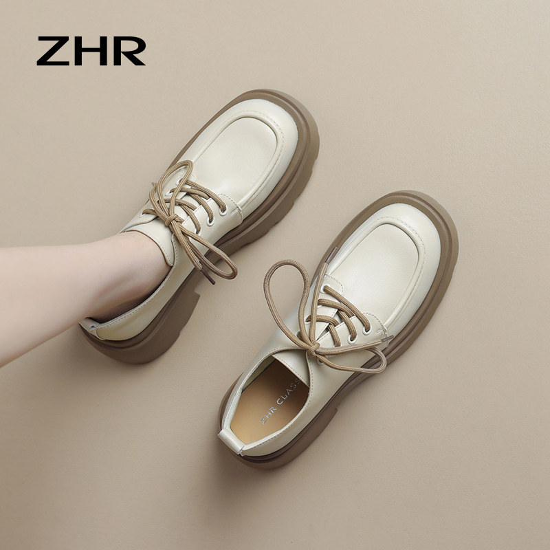 ZHR厚底小皮鞋女2025春秋新款黑色增高乐福鞋深口鞋子英伦风单鞋,淘宝优惠券,粉丝福利购,淘宝优惠卷