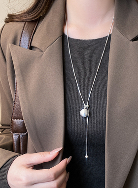 古婷银色单颗拉丝圆球项链高级感
