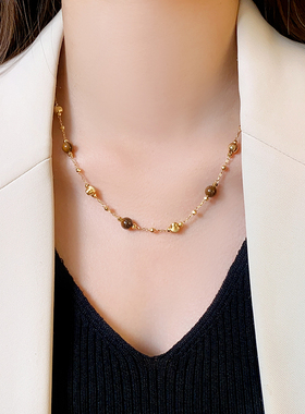 古婷金色圆球虎眼石项链高级感