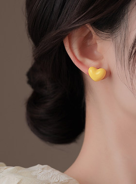 古婷多巴胺黄色爱心耳环高级感