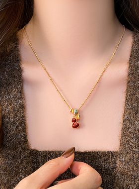 古婷双面红色贝壳葫芦项链高级感