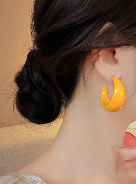 古婷多巴胺黄色C圈耳环高级感