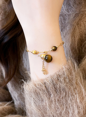 古婷金色虎眼石葫芦手串高级感