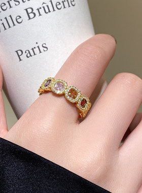 古婷彩色小方糖开口戒指高级感