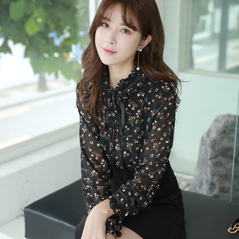 遮肚子雪纺2020新款秋装立领衬衫 阔岩蕾丝衫/雪纺衫