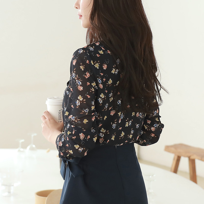 2022春季新款内搭加绒碎花雪纺衬衫 阔岩蕾丝衫/雪纺衫