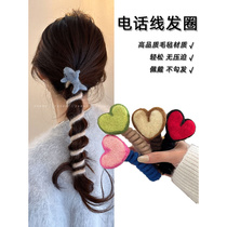 French LastKiss telephone line hair ring women 2023 new plush head rope tied hair high-grade elastic hair accessories