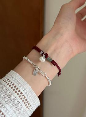 足银9999柿柿如意红绳手链小众中式好柿发生子吊坠手绳本命年红绳