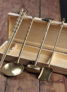 围炉煮茶炭炉工具铜件工艺品潮州功夫茶炉夹碳铜筷子钳子铲子勺子
