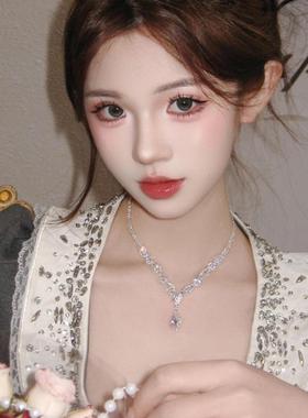 在逃公主满钻爆闪水滴流苏项链女轻奢小众设计choker锁骨链颈链