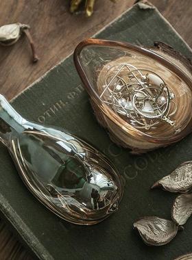 首饰收纳盒复古琥珀色小鸟玻璃耳环耳钉戒指项链儿童发饰手饰品罐