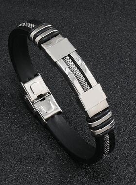 欧美甄选纯钢色电镀蛇纹链时尚手链钛钢硅胶手环外贸不锈钢手链男