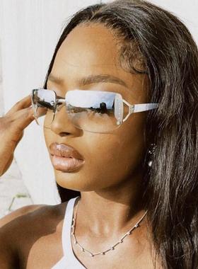 无框太阳镜Y2K辣妹甜酷太阳眼镜2025新款方形网红个性镶钻墨镜女