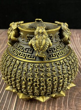 批发仿古铜器黄铜四方金蟾经文聚宝盆 办公室客厅居家工艺品摆件