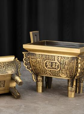 纯铜鼎摆件方鼎招财聚财四方鼎黄铜鼎式香炉家用室内鼎炉开业礼品