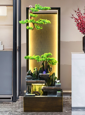 流水摆件循环水客厅大型落地高档假山水幕墙风水轮生财办公室装饰