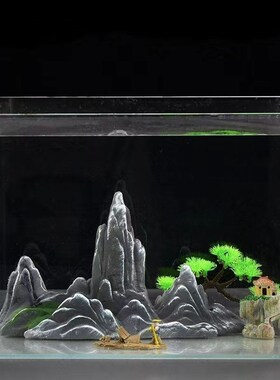 鱼缸造景石头假山天然树