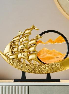 一帆风顺流沙画桌面摆件新中式艺术办公室电视柜装饰乔迁开业礼品