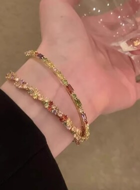新款超闪彩色锆石抽拉手链 轻奢小众设计感手镯时尚手饰