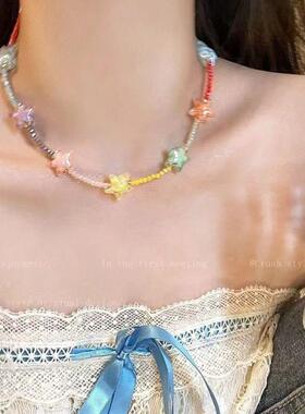 多巴胺糖果色项链女夏日新款少女彩色串珠颈链百搭锁骨链饰