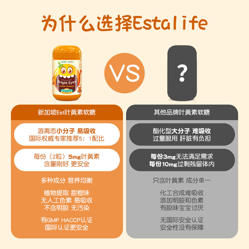 estalife儿童叶黄素专利护眼软糖 Estalife海外叶黄素