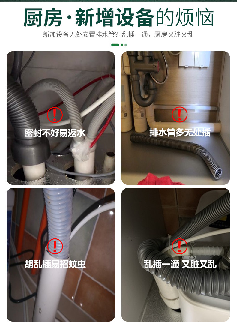 pvc排水管三通厨房水槽洗碗机净水器下水管连接器一分二接头内插