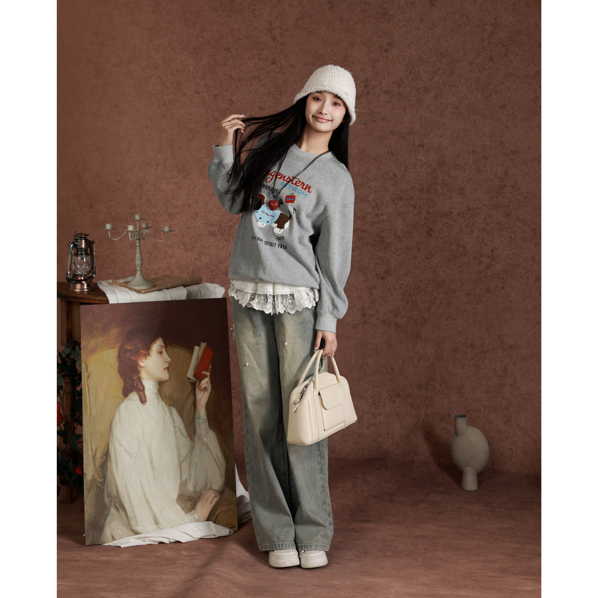 西町村屋趣味小狗毛巾绣花卫衣女春季新款休闲圆领上衣XAAA10146,淘宝优惠券,粉丝福利购,淘宝优惠卷