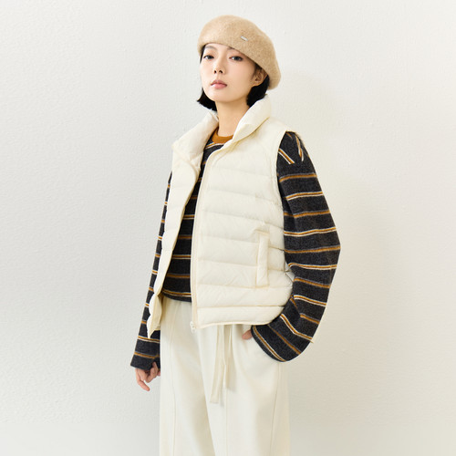 西町村屋韩系90白鸭绒马甲女装2025冬新款简约羽绒马夹XHAD10967 - 图0