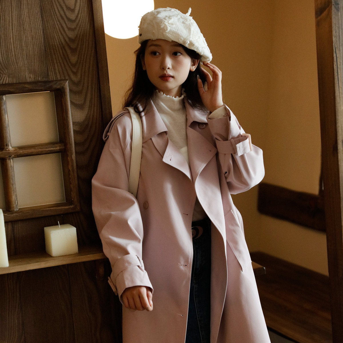 西町村屋外套女秋新款翻领收腰系带长款气质感简约风衣HC8201298,淘宝优惠券,粉丝福利购,淘宝优惠卷