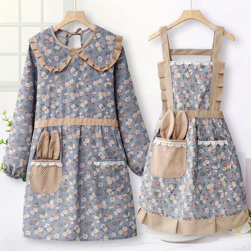 长袖纯棉家用厨房做饭新款帆布围裙 洗士多家居围裙