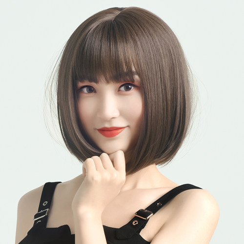 假发女短发圆脸全头套波波头短直发韩式女生仿真人发丝自然蓬松 - 图0