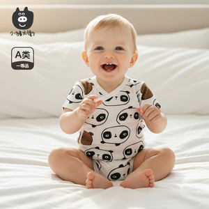 小猪大卫夏天男女宝宝可爱包屁衣100%棉印花背心哈衣三角爬服