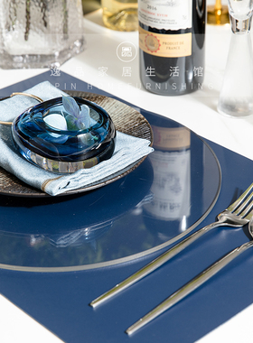 E-Pin逸品 样板间蓝色系餐垫摆台组合透明亚克力垫盘软装摆件套装