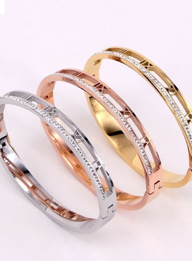 11-306百搭半圈钻镂空罗马数字暗扣手镯 个性潮人时尚泥巴钻百搭