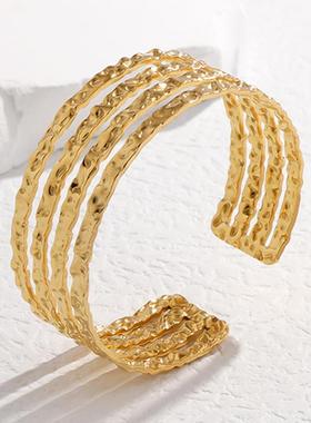 跨境欧美钛钢手镯不掉色可调节不锈钢手镯女夸张高级感开口手环