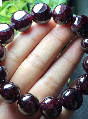 天然石榴石手链 大颗粒 黑酒红男女士单圈手链饰品百搭