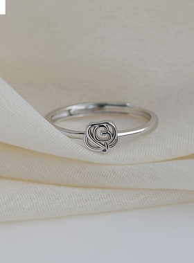 925银玫瑰花戒指女高级感2024年新款潮开口指环小众设计感食百搭