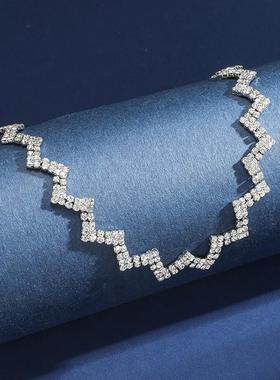 厂家直供潮流欧美流行双层水钻项链满钻花型闪亮颈链束颈项饰
