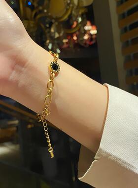 韩版简约个性罗马黑白贝钛钢手链女高级感情侣手串百搭不锈钢手饰