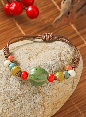 新款复古民族风景德镇陶瓷手链女简约气质国风手工串珠饰品百搭