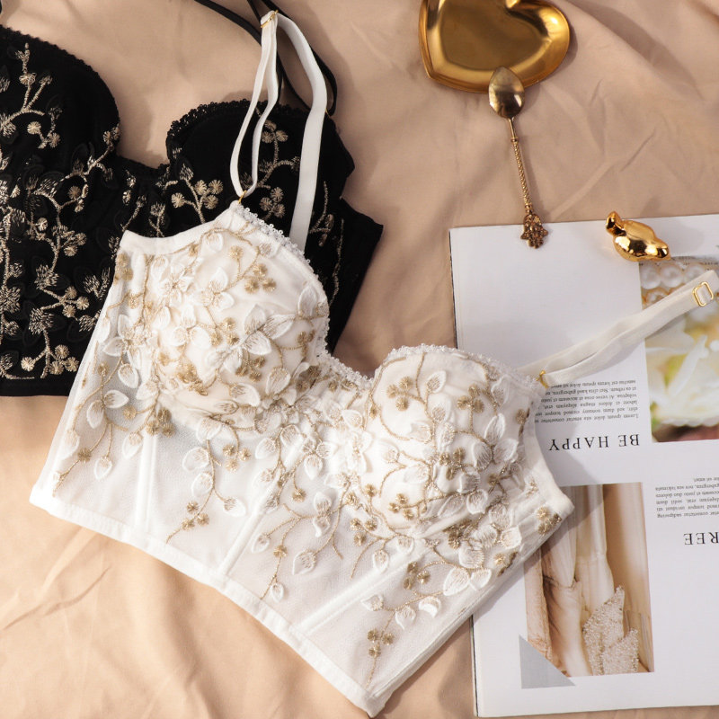 薄款显胸小法式收副乳刺绣吊带抹胸 阿弗之吻文胸