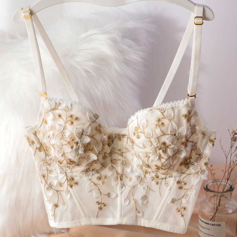 薄款显胸小法式收副乳刺绣吊带抹胸 阿弗之吻文胸