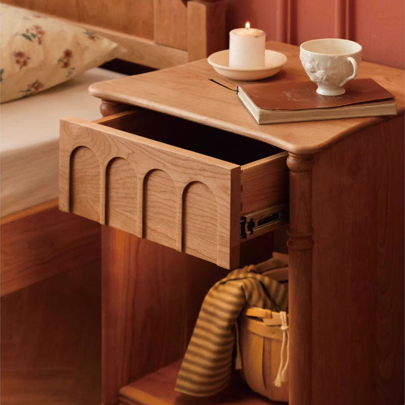 樱桃木床头柜多功能实木床边柜收纳柜复古色卧室原木茶水柜储物柜,淘宝优惠券,粉丝福利购,淘宝优惠卷