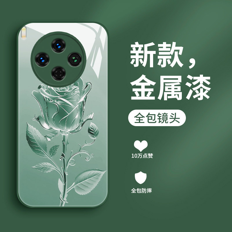 适用vivoy500pro手机壳新款液态玻璃玫瑰花VIVOY500保护套Y五百直边个性创意V2516A网红女款潮牌简约-图3