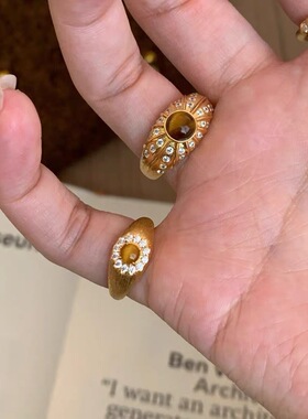 vintage中古拉丝招财虎眼石戒指女复古重工高级感冷淡风精致尾戒
