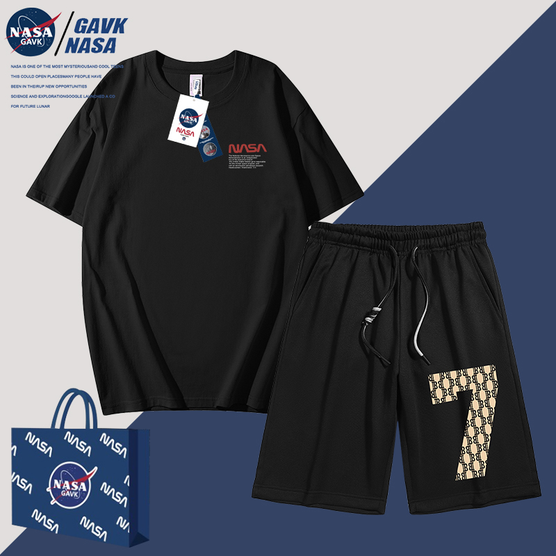 NASA GAVK2023春秋季百搭潮牌纯棉夏季新品男女同款运动修身套装